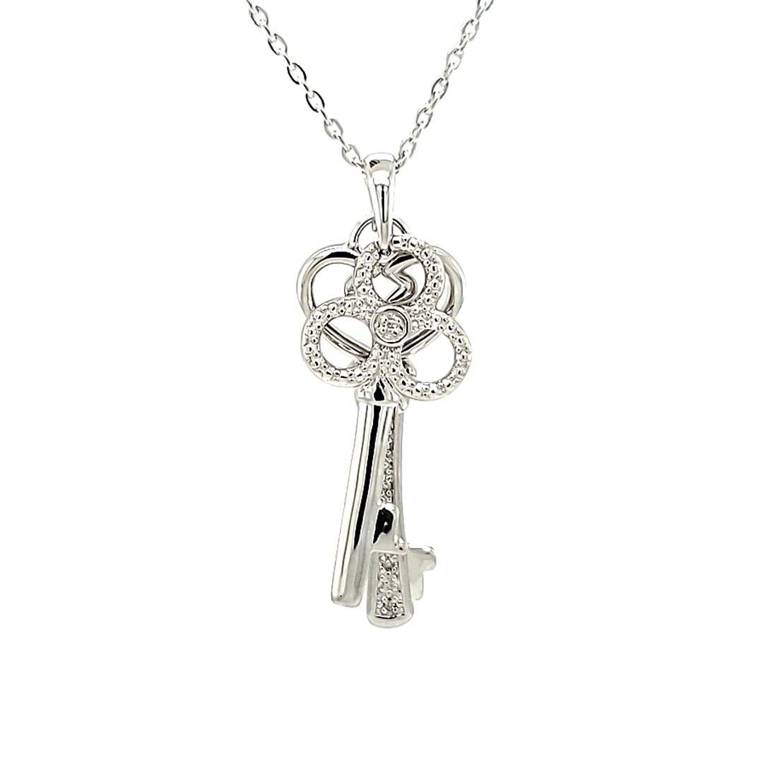 Duel Diamond Key Pendant in Sterling Silver - The Rutile Ltd