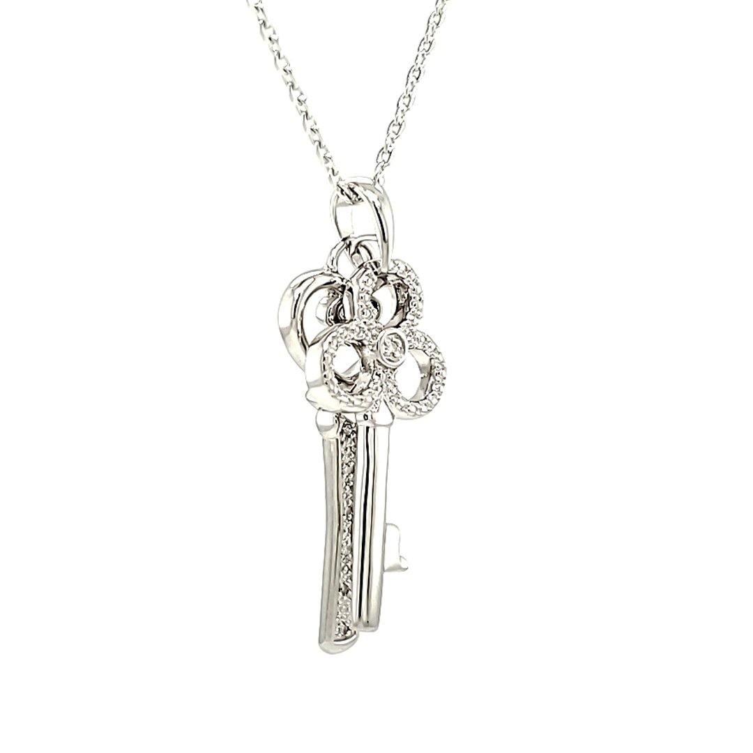 Duel Diamond Key Pendant in Sterling Silver - The Rutile Ltd