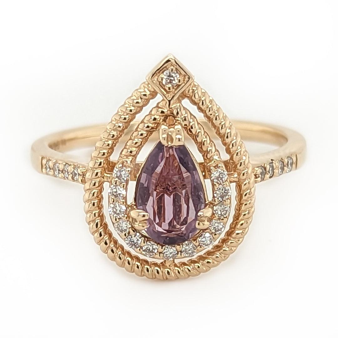 Dusty Pink Unheated Montana Sapphire and Diamond Ring in 14kt Yellow Gold - The Rutile Ltd