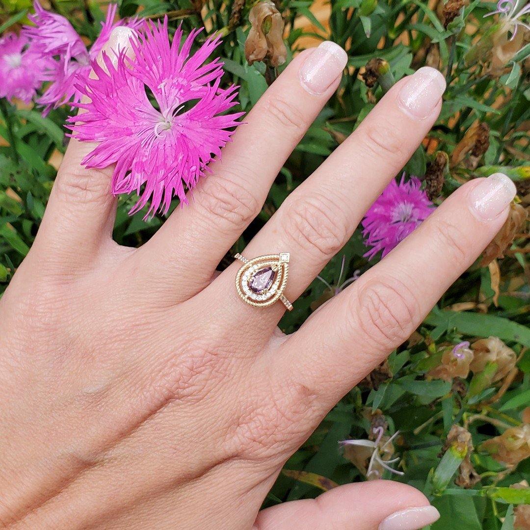 Dusty Pink Unheated Montana Sapphire and Diamond Ring in 14kt Yellow Gold - The Rutile Ltd
