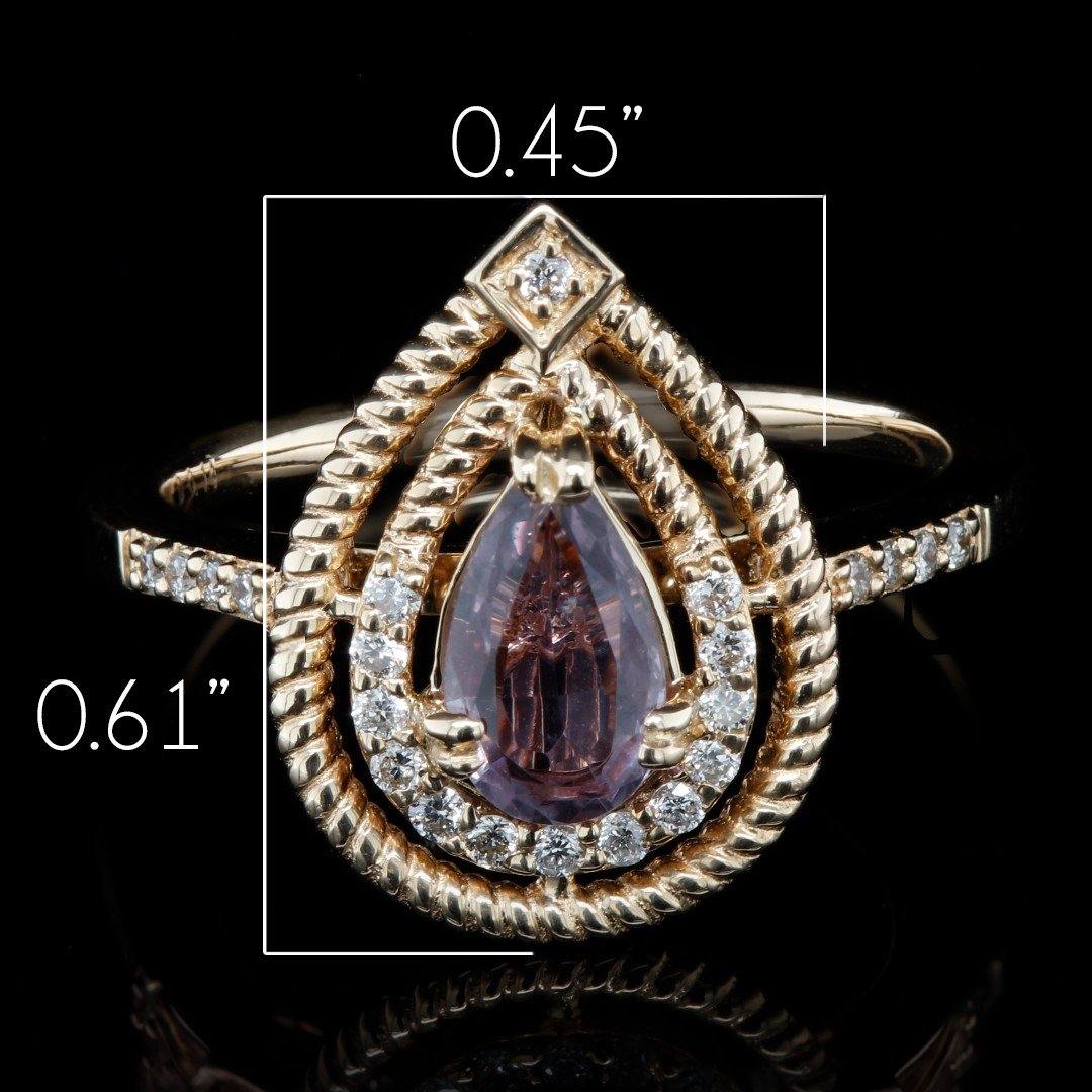 Dusty Pink Unheated Montana Sapphire and Diamond Ring in 14kt Yellow Gold - The Rutile Ltd