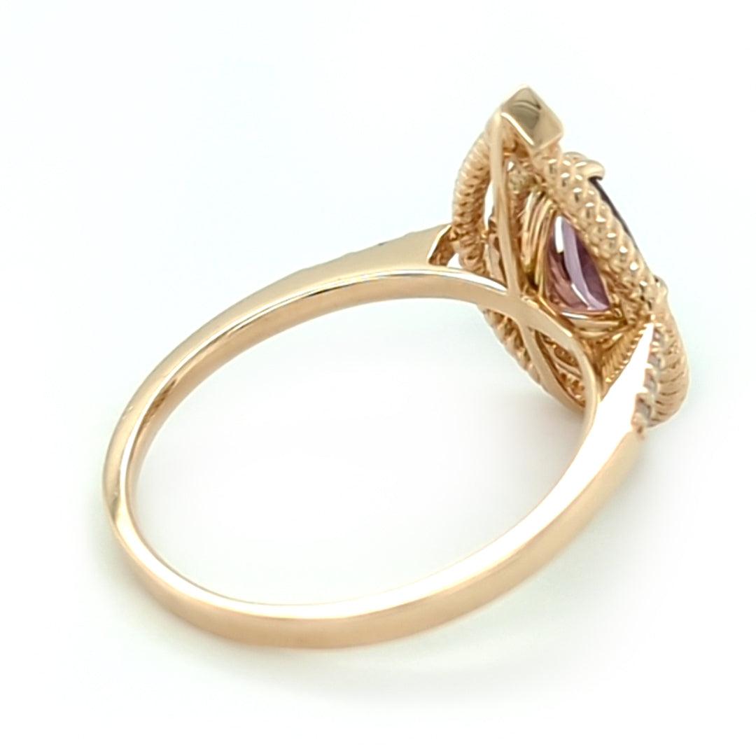 Dusty Pink Unheated Montana Sapphire and Diamond Ring in 14kt Yellow Gold - The Rutile Ltd