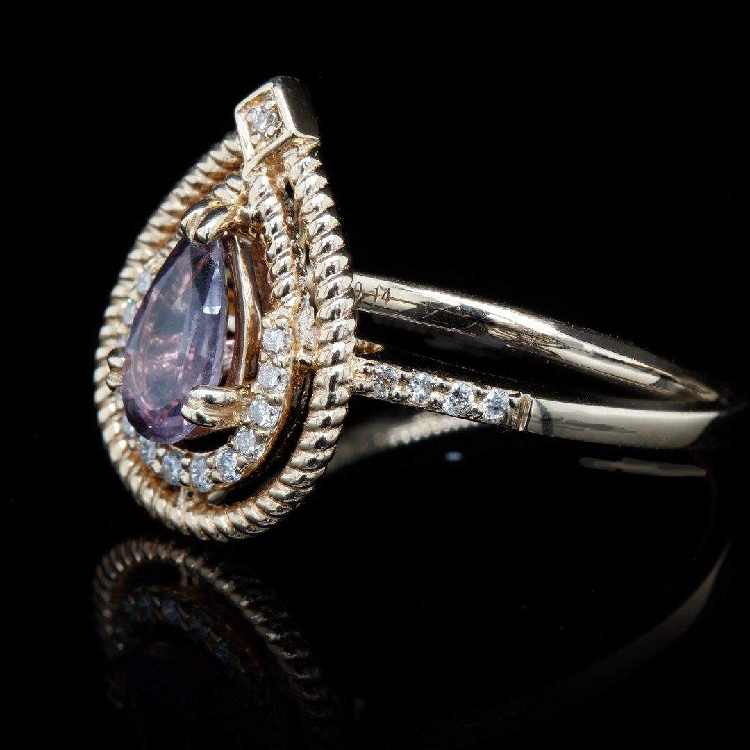 Dusty Pink Unheated Montana Sapphire and Diamond Ring in 14kt Yellow Gold - The Rutile Ltd