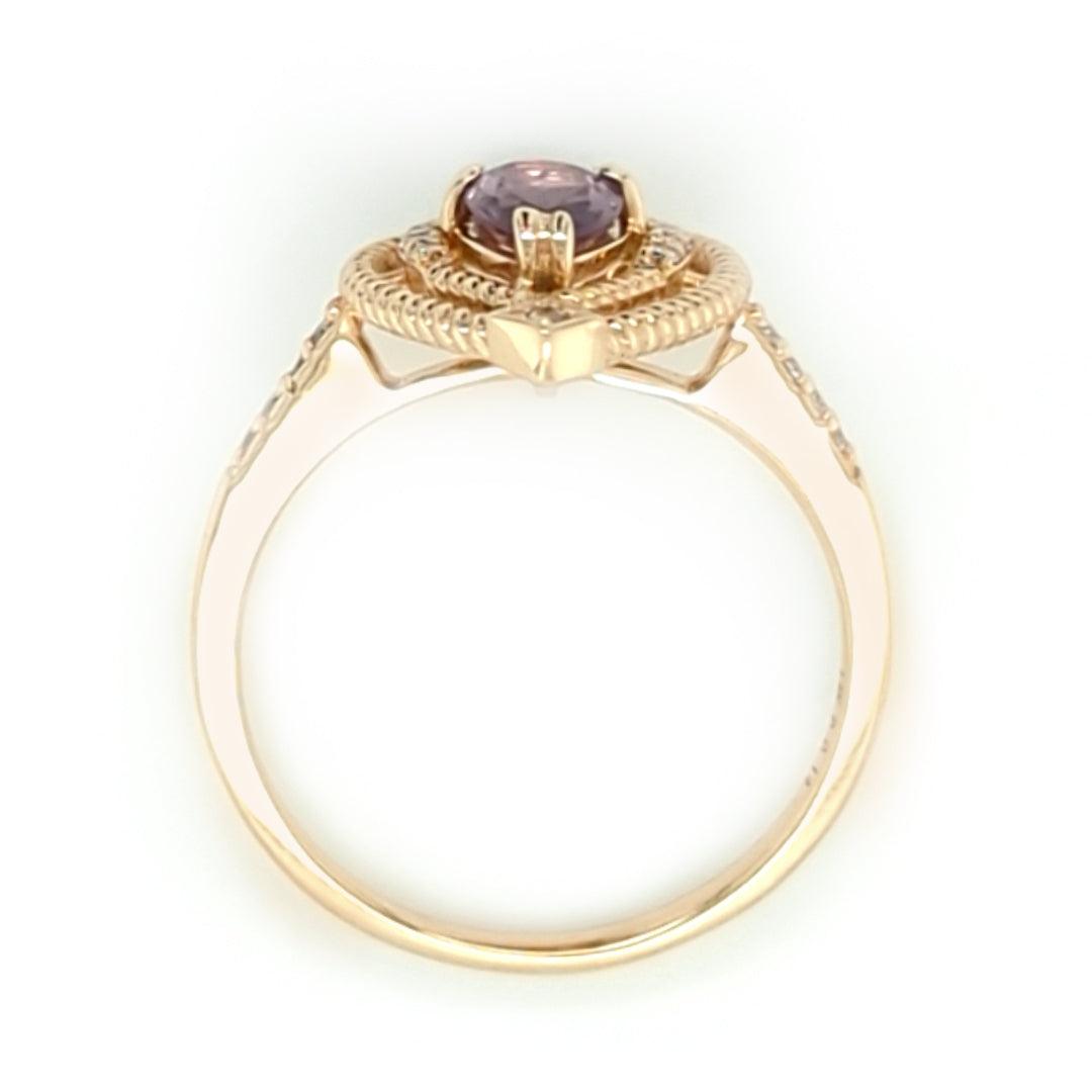 Dusty Pink Unheated Montana Sapphire and Diamond Ring in 14kt Yellow Gold - The Rutile Ltd
