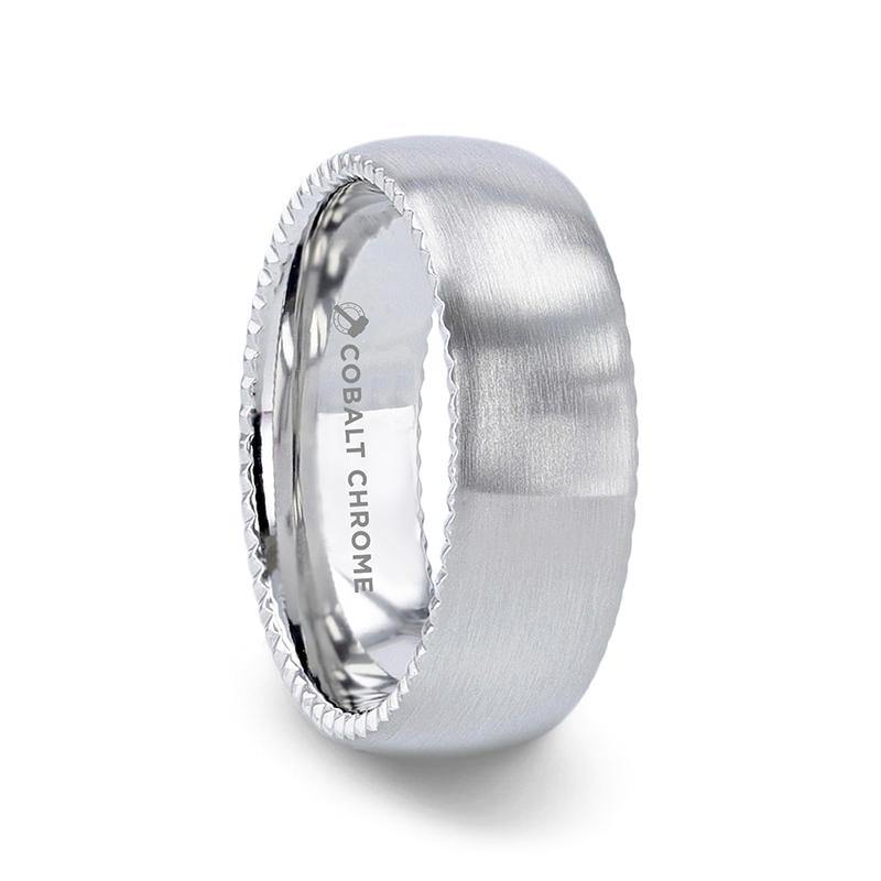 DYNAMO - Domed Brushed Finish Cobalt Men's Wedding Ring With Rope Patterned Edges - 8mm - The Rutile Ltd