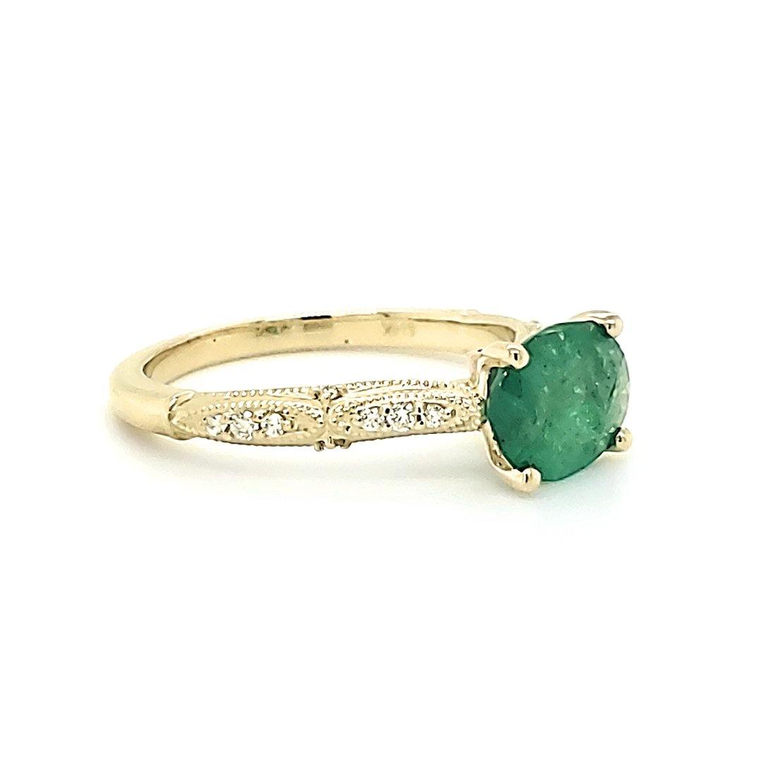 Emerald and Diamond Ring in 14K Yellow Gold - The Rutile Ltd