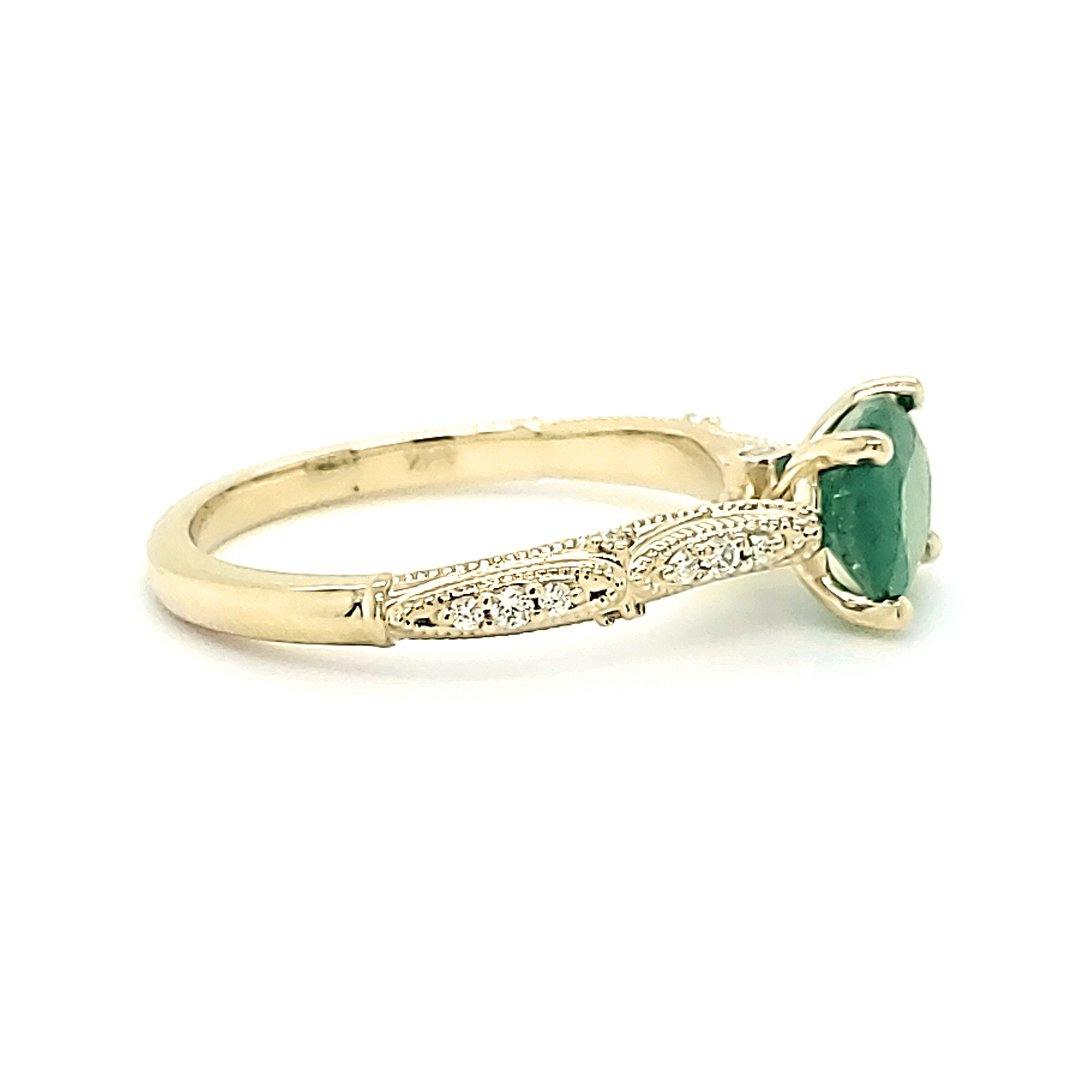 Emerald and Diamond Ring in 14K Yellow Gold - The Rutile Ltd