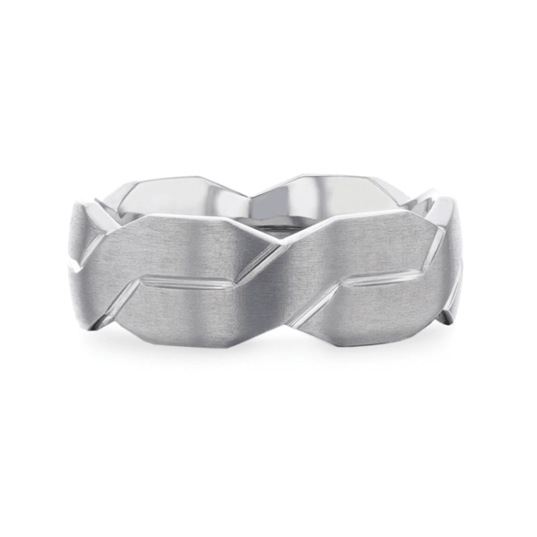 ENDURE - Interlocking Infinity Symbol Flat Brushed Titanium Men's Wedding Band With Polished Grooves - The Rutile Ltd