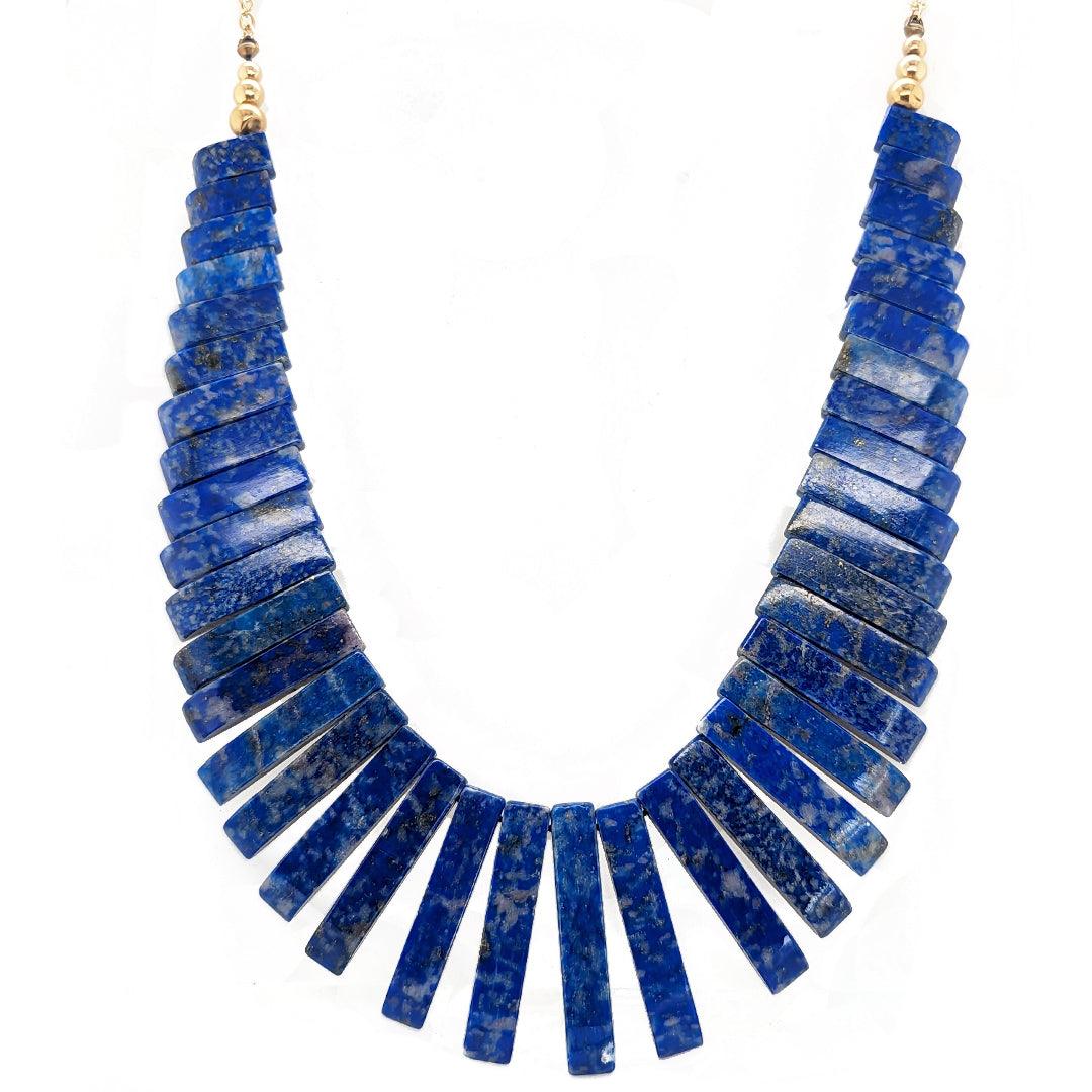 Estate Lapis Lazuli Collar Necklace with 14kt Yellow Gold Beads and Chain - The Rutile Ltd