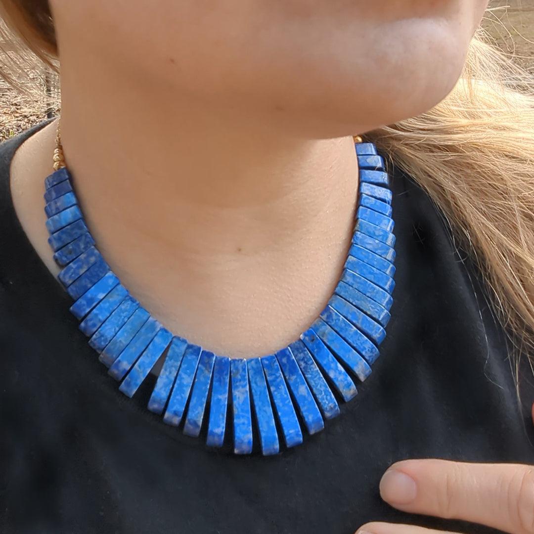 Estate Lapis Lazuli Collar Necklace with 14kt Yellow Gold Beads and Chain - The Rutile Ltd