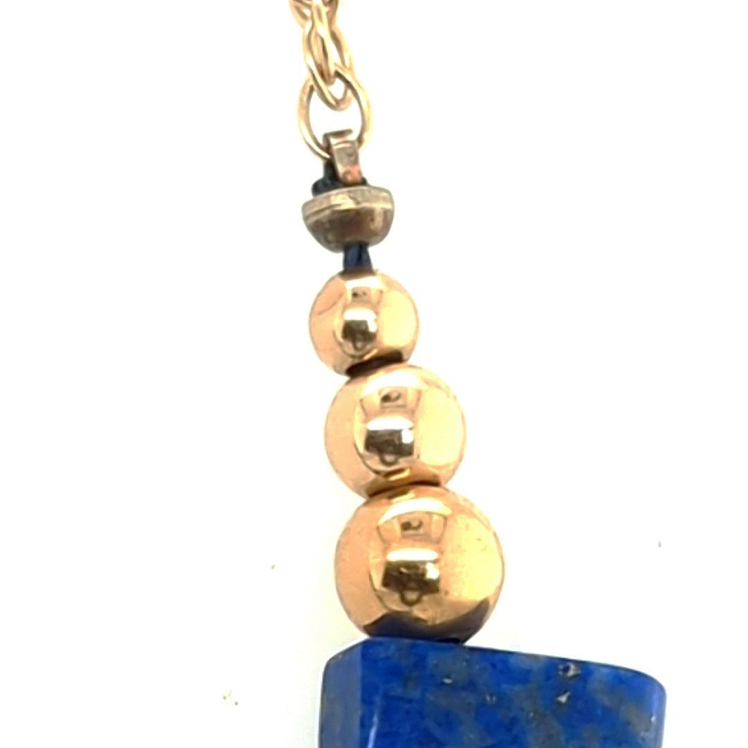Estate Lapis Lazuli Collar Necklace with 14kt Yellow Gold Beads and Chain - The Rutile Ltd