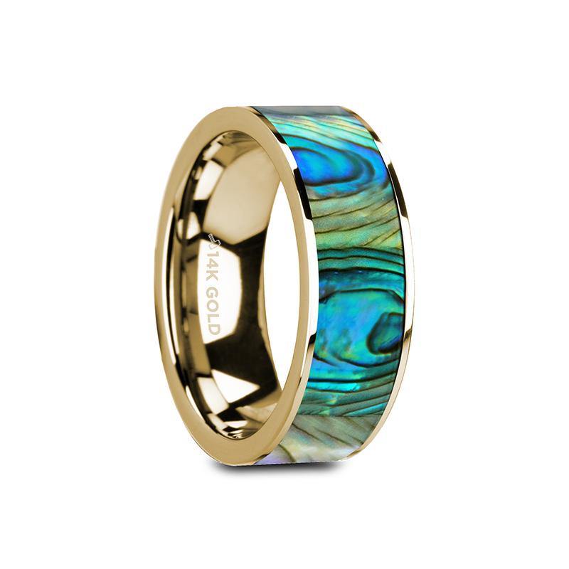 GALAN - Flat 14K Yellow Gold with Mother of Pearl Inlay and Polished Edges - 8mm - The Rutile Ltd