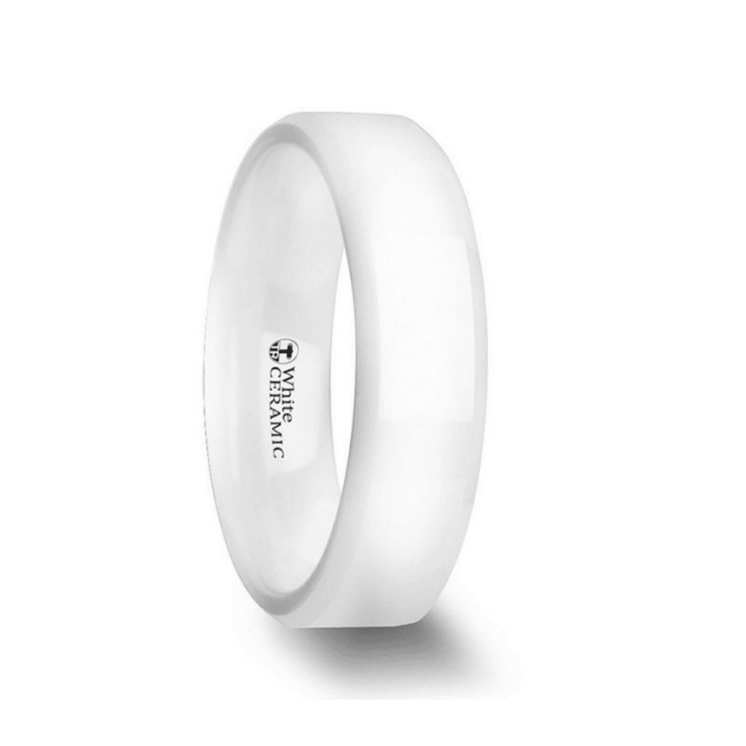 GLACIER - White Ceramic Wedding Band with Beveled Edges and Polished Finish - 6mm & 8mm - The Rutile Ltd
