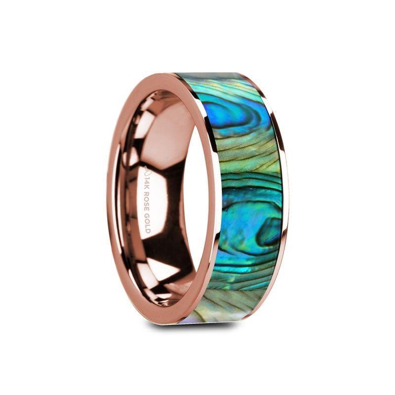 GREDEL - Flat 14K Rose Gold with Mother of Pearl Inlay and Polished Edges - 8mm - The Rutile Ltd