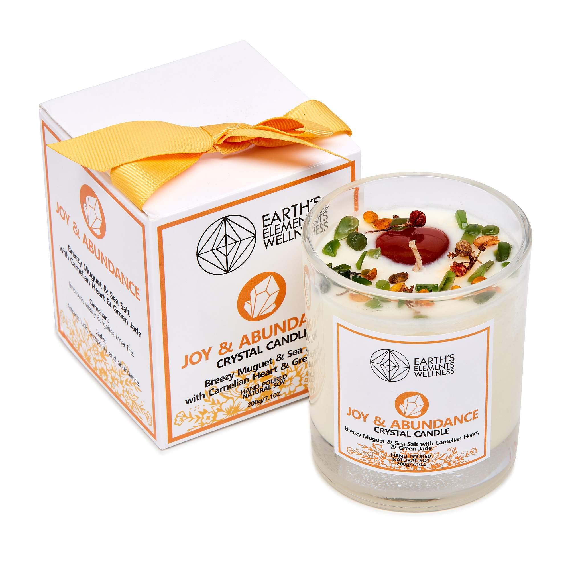Joy and Abundance Crystal Candle - Breezy Muguet and Sea Salt with Carnelian Heart and Green Jade - The Rutile Ltd