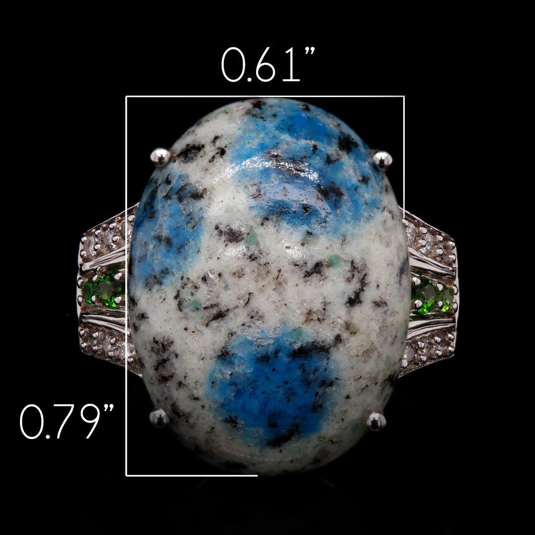 K2 Azurite, Chrome Diopside, and Diamond Ring in 14kt White Gold - The Rutile Ltd