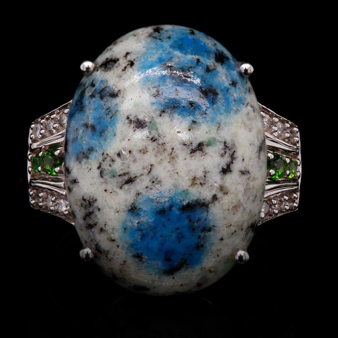 K2 Azurite, Chrome Diopside, and Diamond Ring in 14k White Gold - The Rutile Ltd