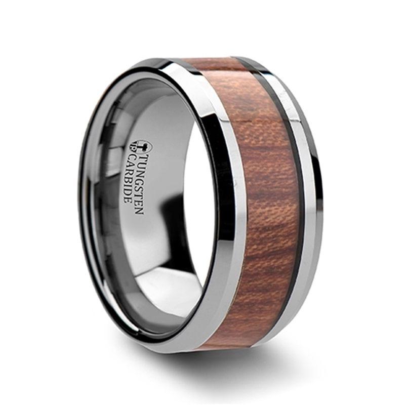 KODIAK - Tungsten Wedding Band with Bevels and Rosewood Inlay - 10mm - 12mm - The Rutile Ltd