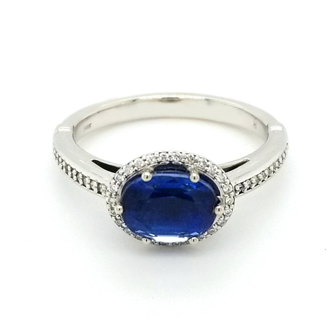 Kyanite and Diamond Halo Ring in 14k White Gold - The Rutile Ltd