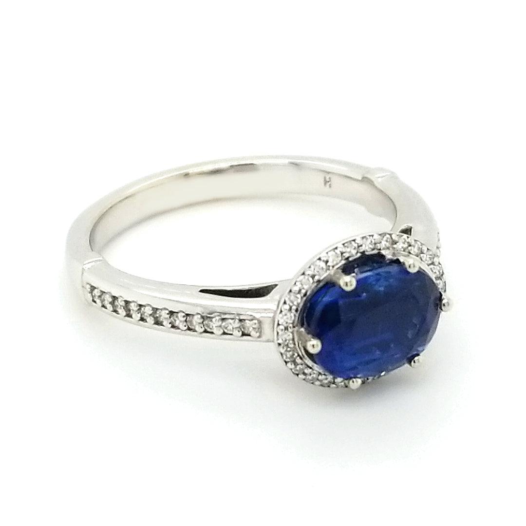 Kyanite and Diamond Halo Ring in 14k White Gold - The Rutile Ltd