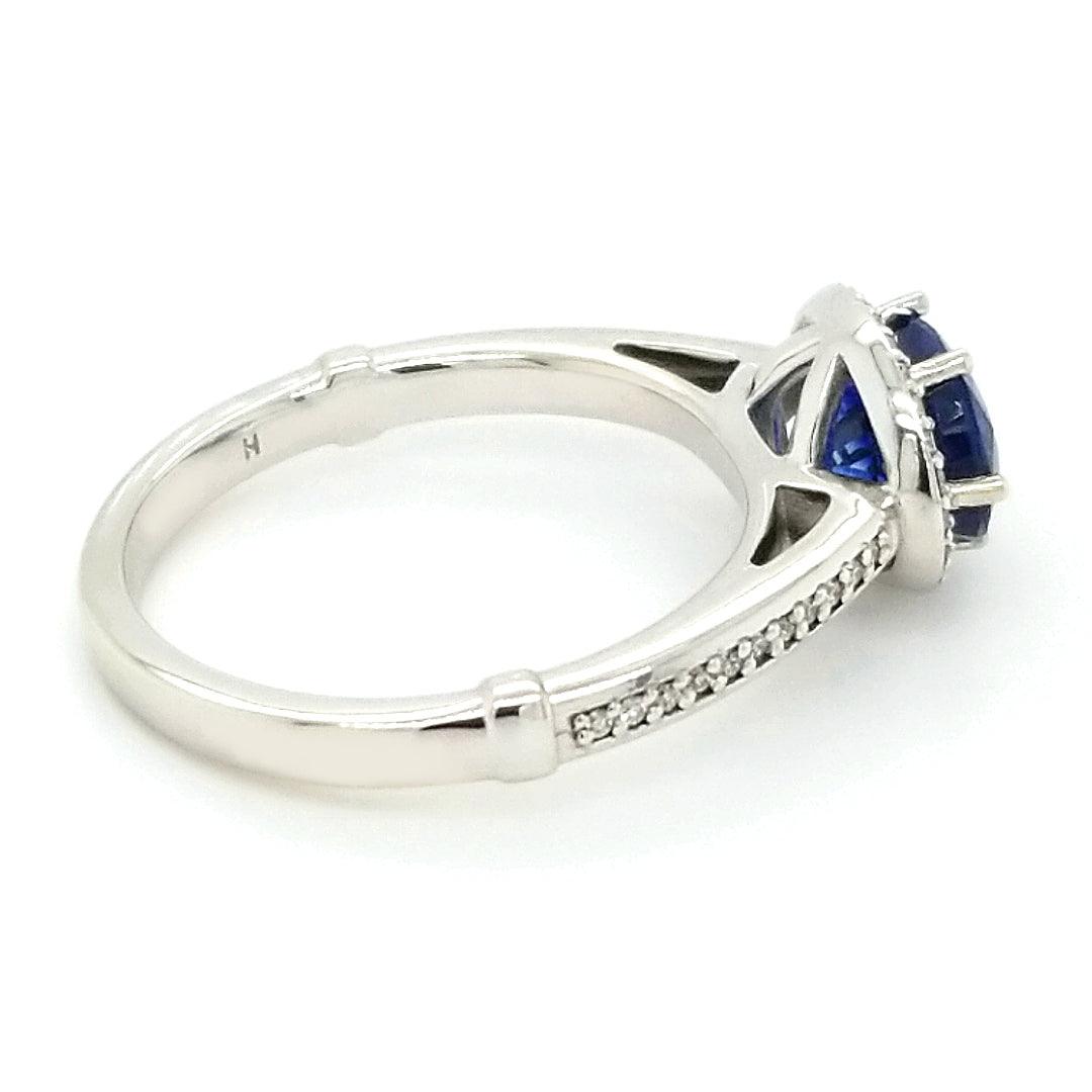 Kyanite and Diamond Halo Ring in 14k White Gold - The Rutile Ltd