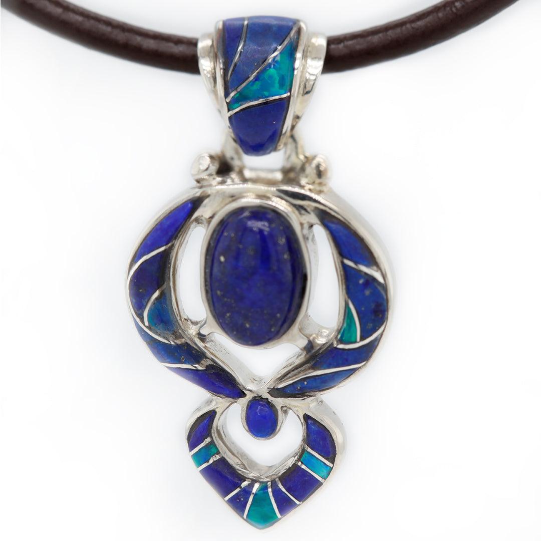 Lapis Lazuli with Japanese Opal Pendant in Sterling Silver - The Rutile Ltd