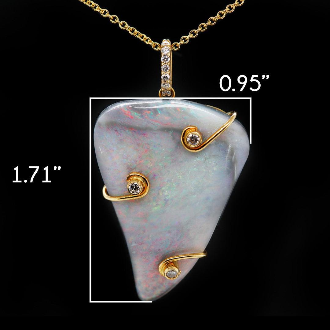 Lightning Ridge Opal and Diamond Pendant in 18kt Yellow Gold - The Rutile Ltd
