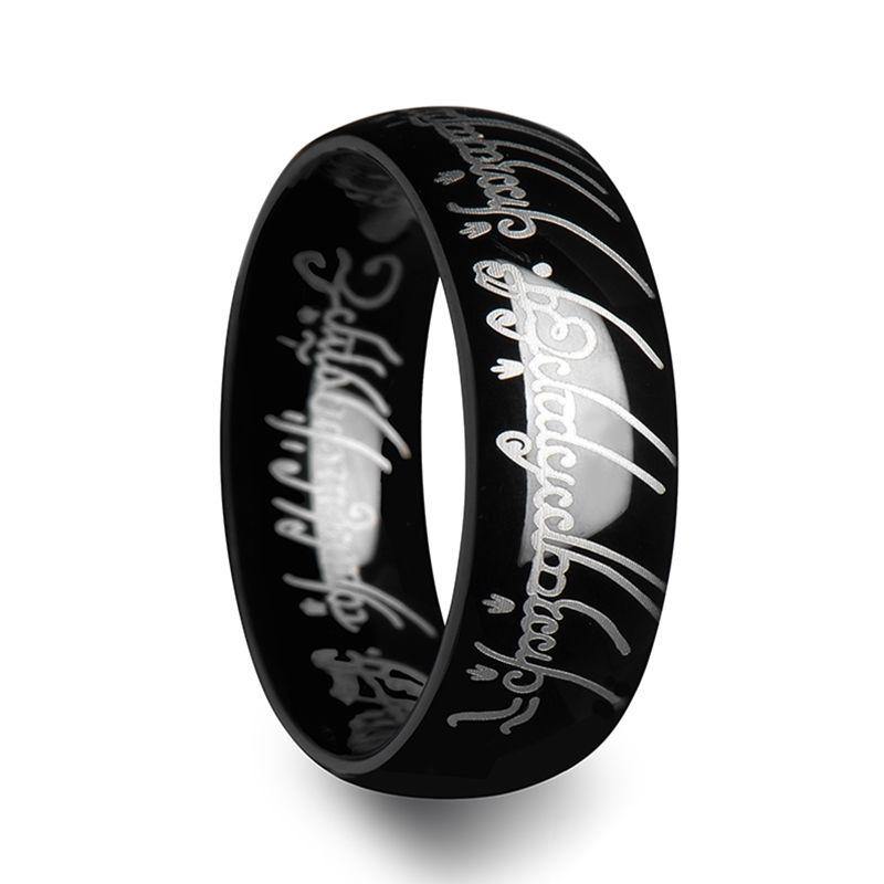 LOTR - Lord of the Rings 'The One' Black Tungsten Carbide Engraved Band - 6 mm - 10 mm - The Rutile Ltd