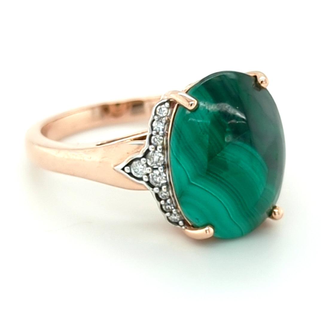 Malachite and Diamond Ring in 14kt Rose Gold - The Rutile Ltd