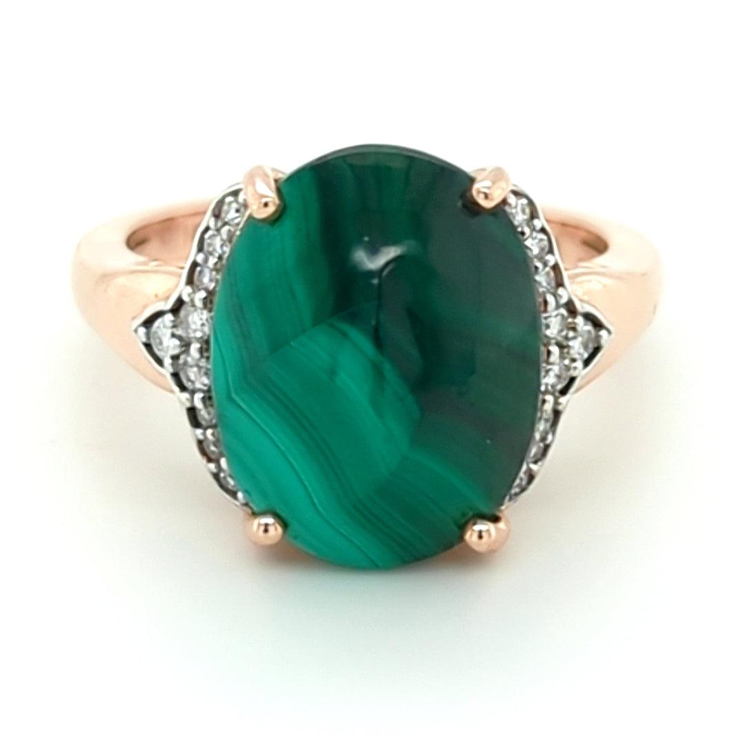 Malachite and Diamond Ring in 14kt Rose Gold - The Rutile Ltd