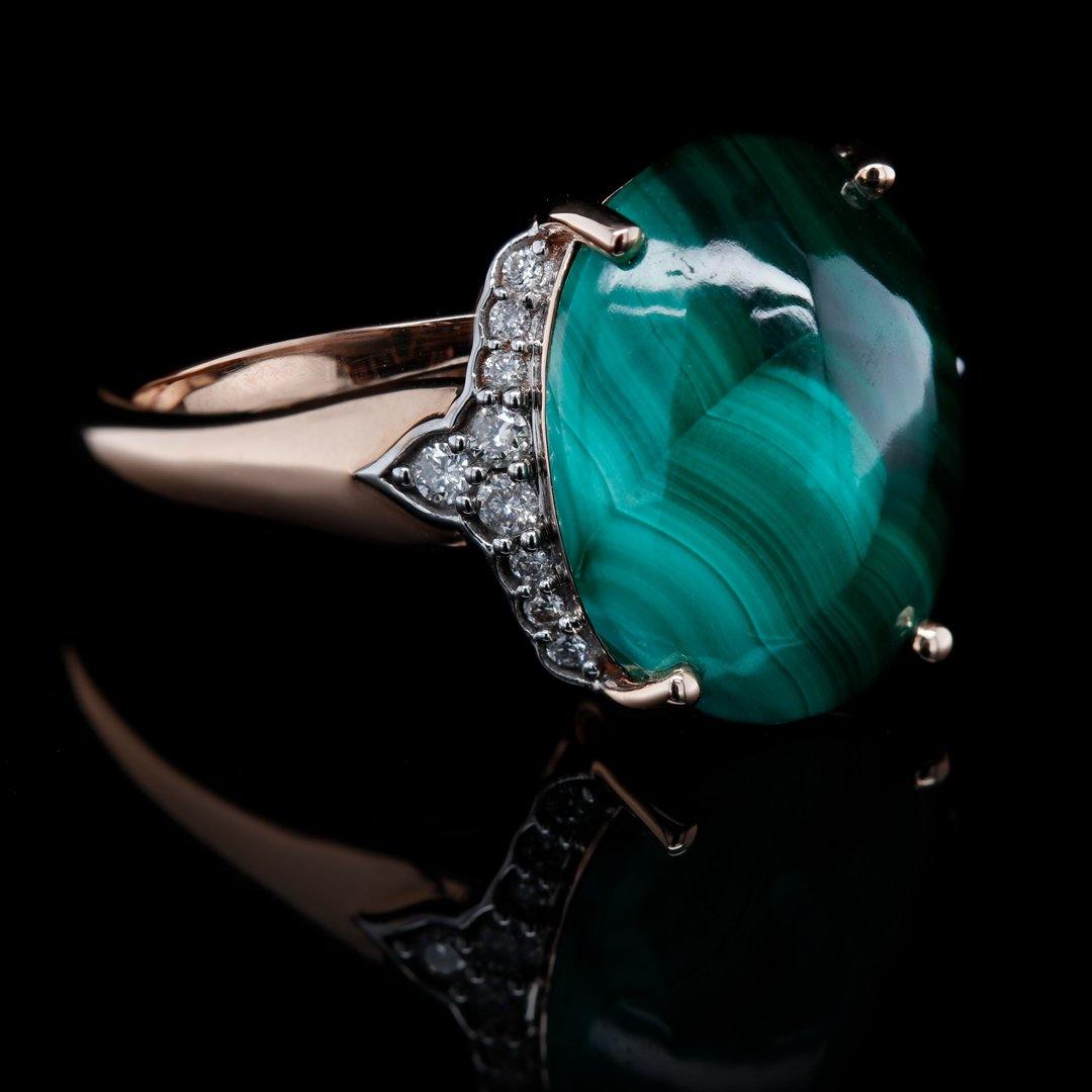 Malachite and Diamond Ring in 14k Rose Gold - The Rutile Ltd