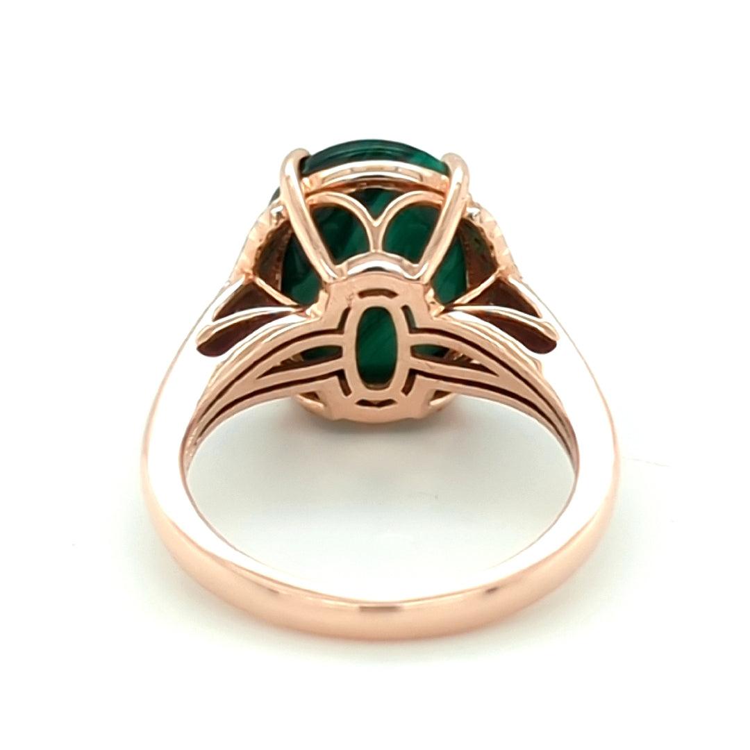 Malachite and Diamond Ring in 14kt Rose Gold - The Rutile Ltd