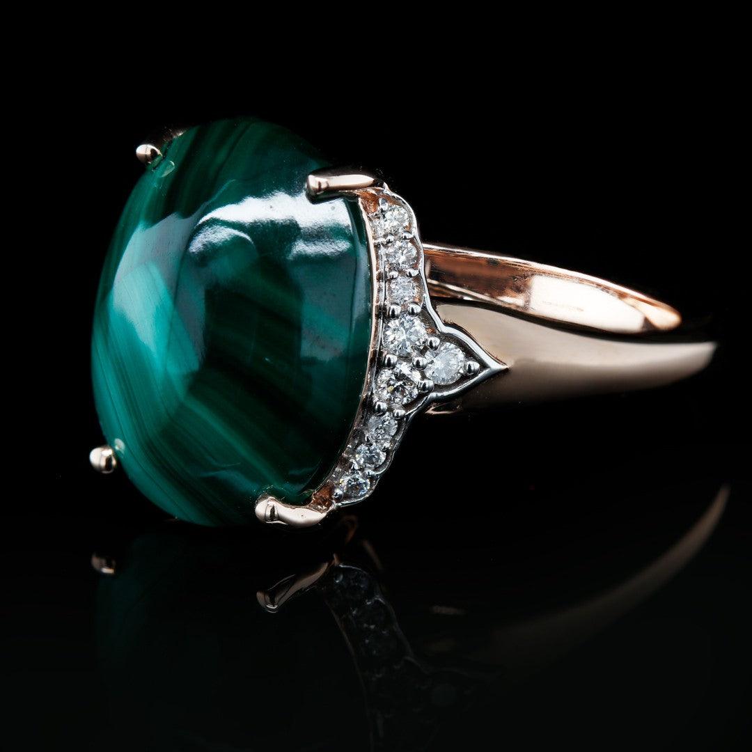 Malachite and Diamond Ring in 14kt Rose Gold - The Rutile Ltd