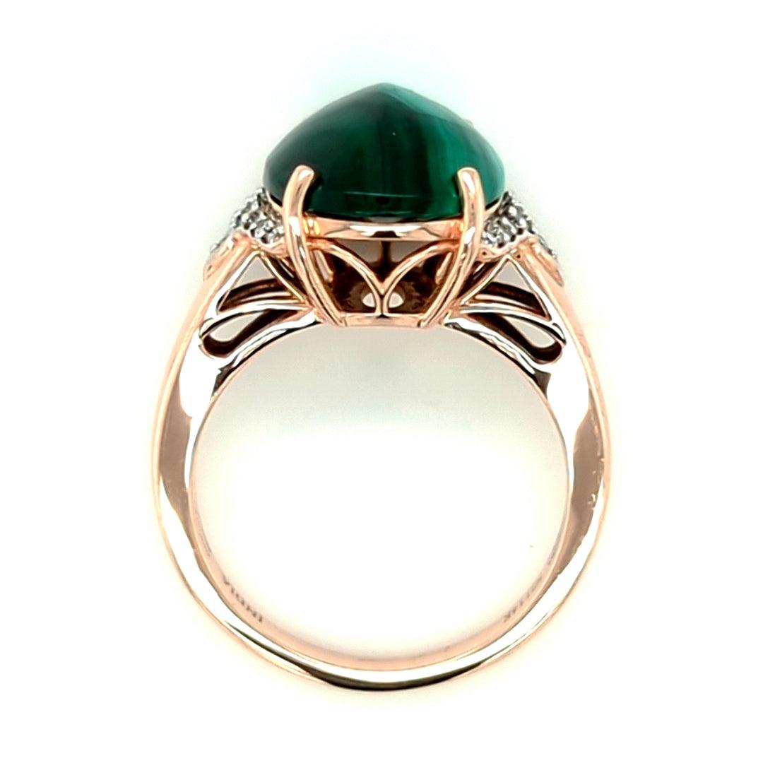 Malachite and Diamond Ring in 14kt Rose Gold - The Rutile Ltd