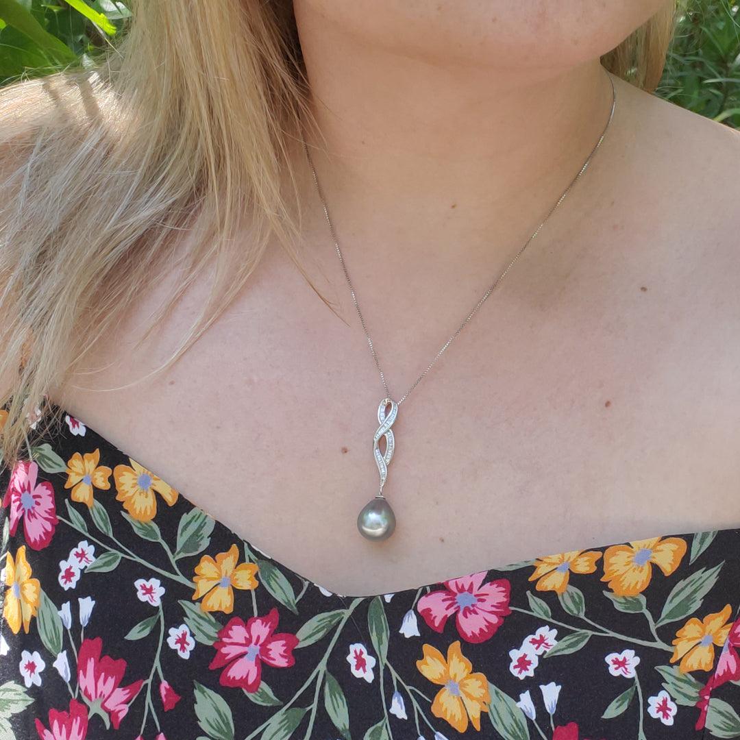 “Maris” - Tahitian Pearl & Diamond 18kt White Gold Pendant - The Rutile Ltd