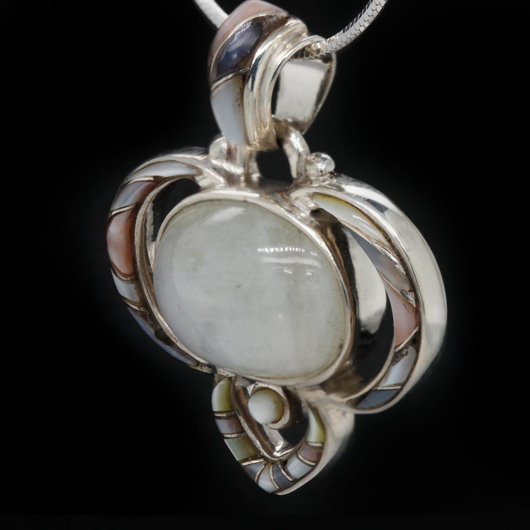 Moonstone Pendant with Shell Inlay in Sterling Silver - The Rutile Ltd