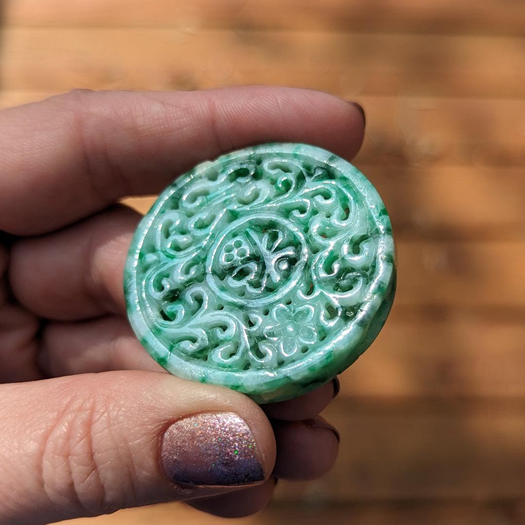 Natural Green Jade Carved Medallion - Mason-Kay Jade - The Rutile Ltd