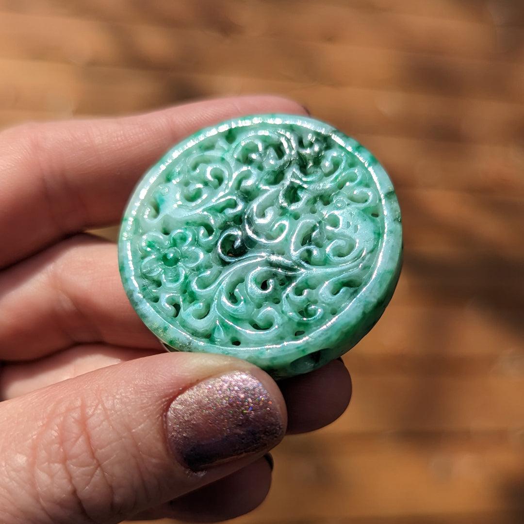 Natural Green Jade Carved Medallion - Mason-Kay Jade - The Rutile Ltd