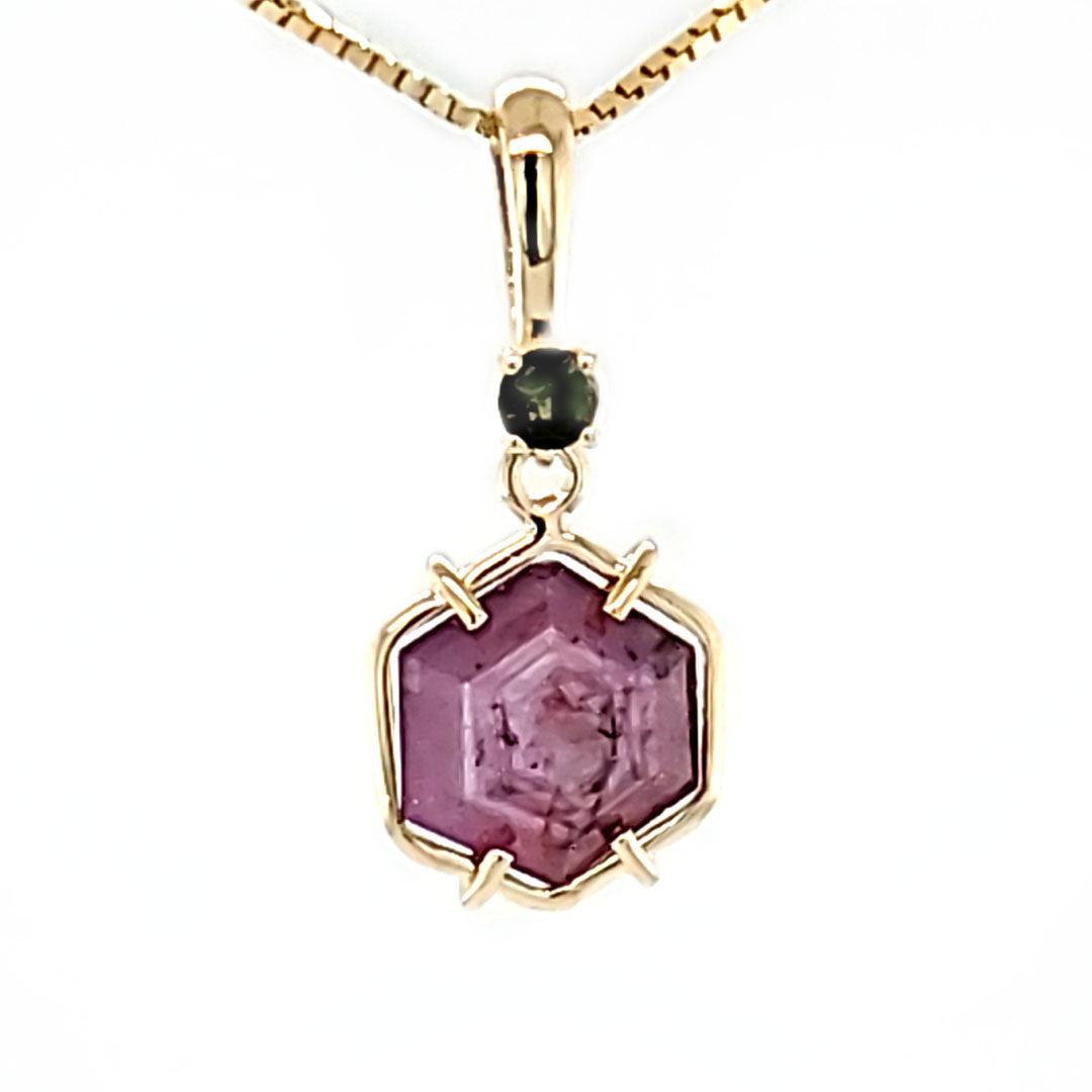 Natural Ruby from Guinea with Green Tourmaline Pendant on Adjustable Chain - The Rutile Ltd