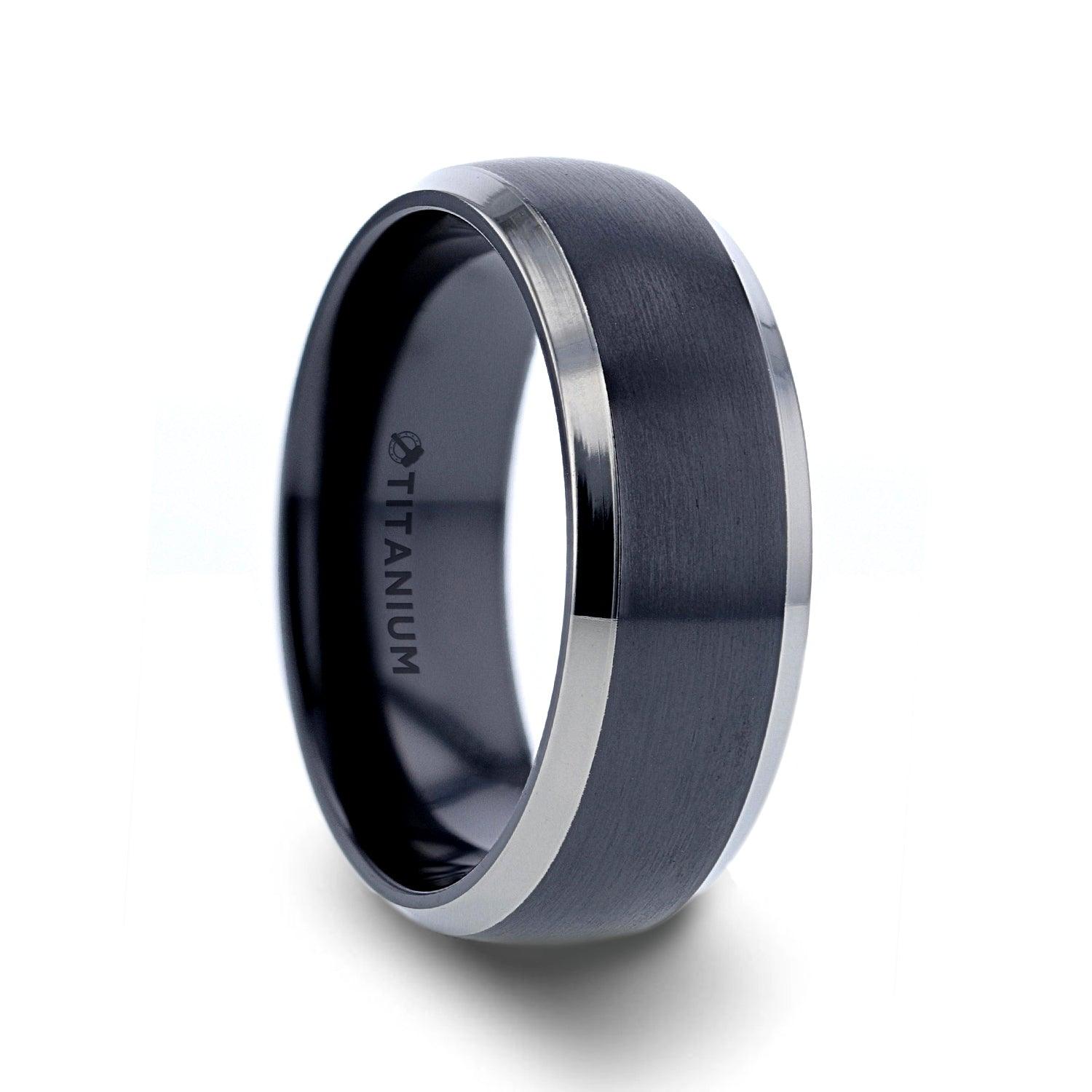 NOLAN - Domed Black Titanium Wedding Band with Polished Beveled Edges - 8mm - The Rutile Ltd