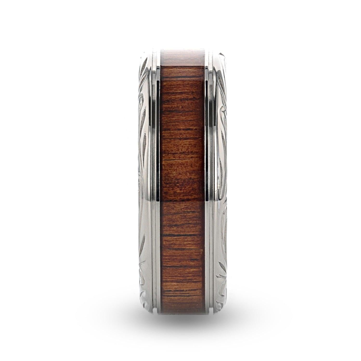 OHANA - Koa Wood and Titanium Ring with Intricate Edges - 6mm, 8mm, & 10mm - The Rutile Ltd