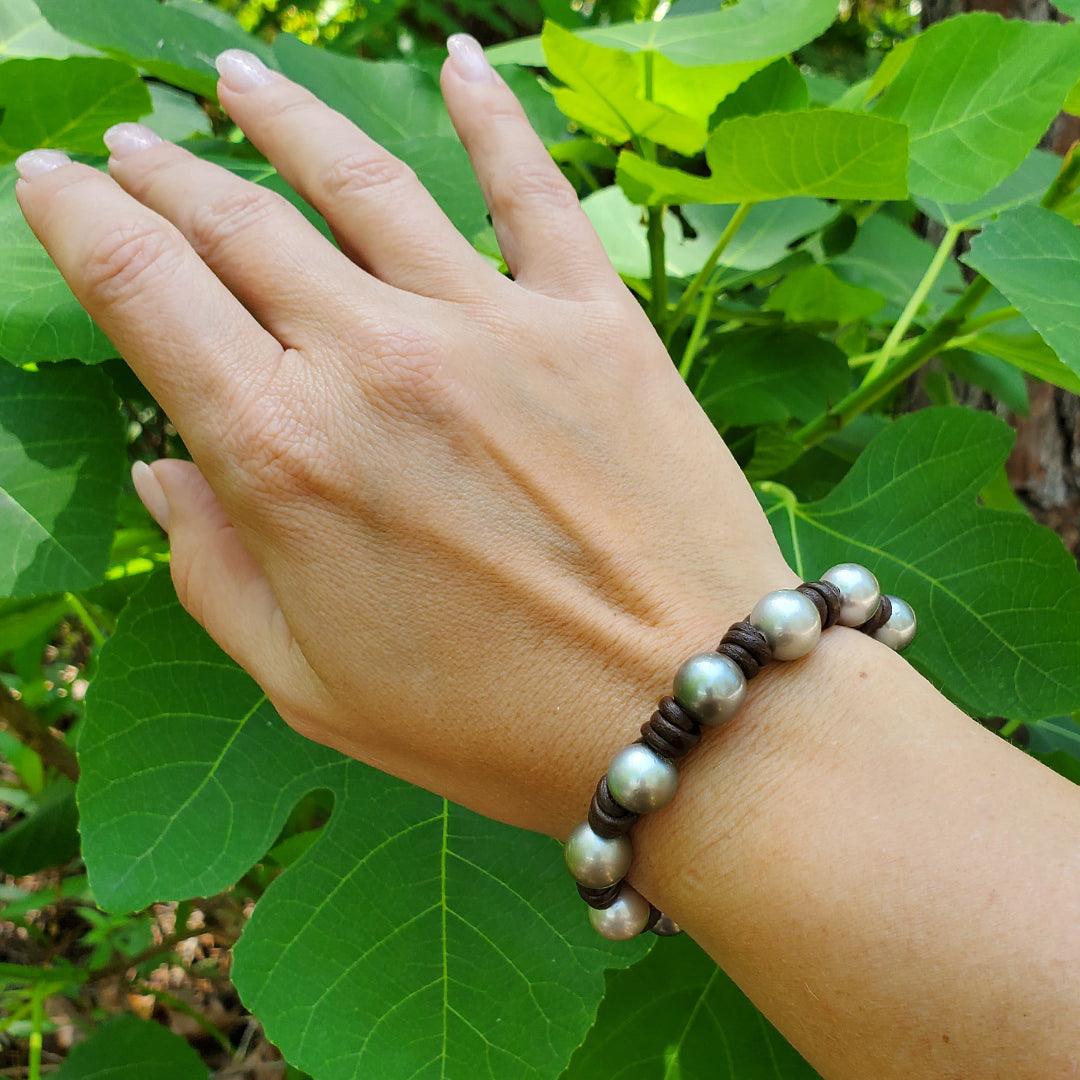 “Poseidon” - Tahitian Pearl Leather Bracelet - The Rutile Ltd