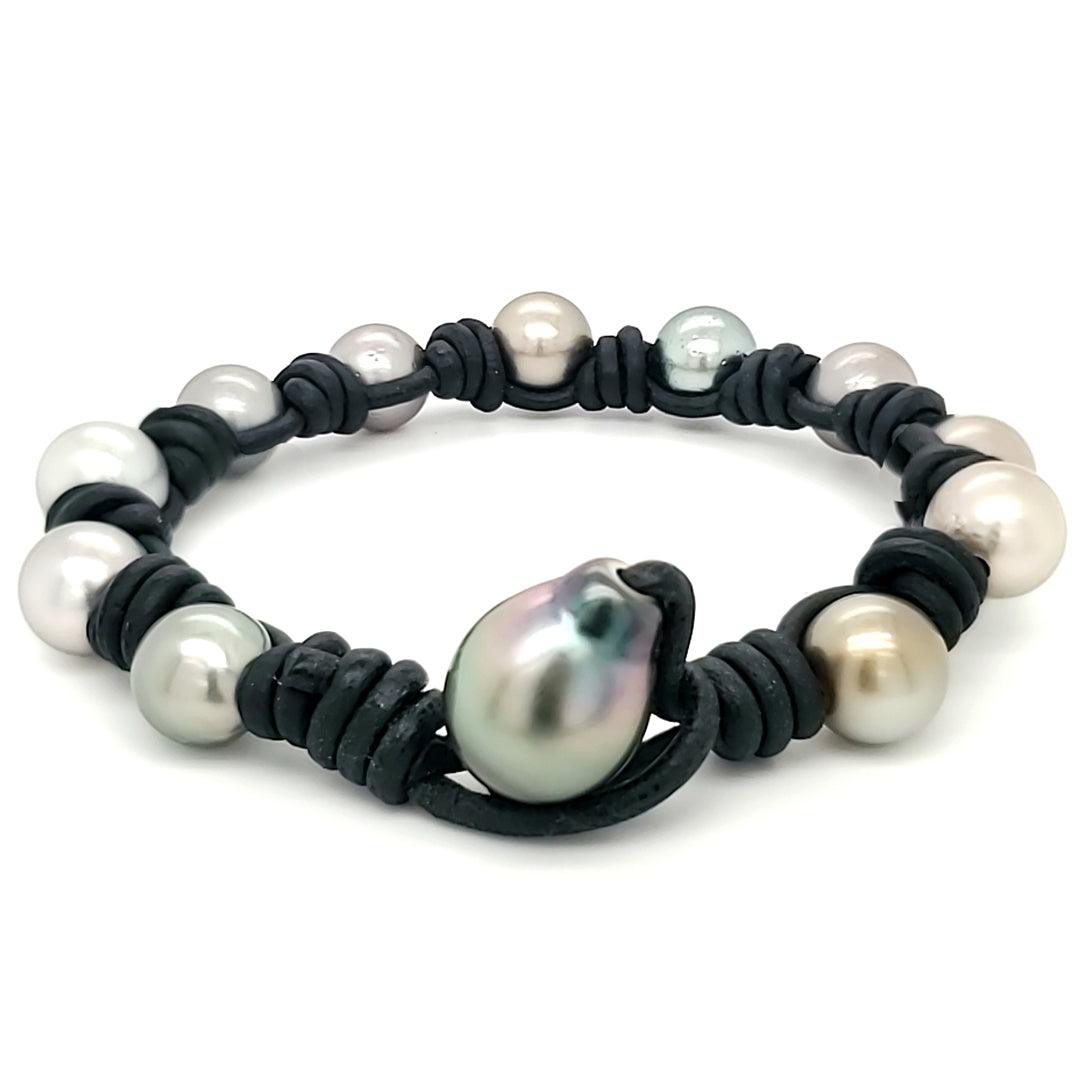“Poseidon” - Tahitian Pearl Leather Bracelet - The Rutile Ltd