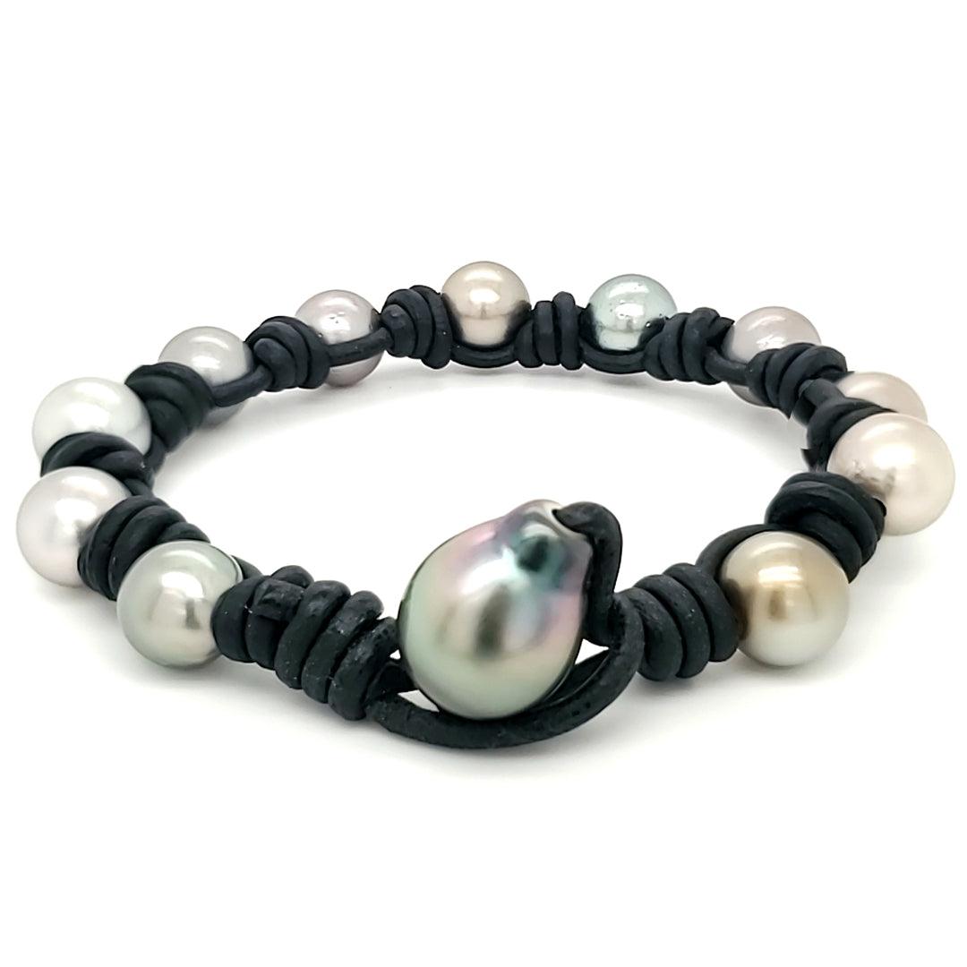 “Poseidon” - Tahitian Pearl Leather Bracelet - The Rutile Ltd