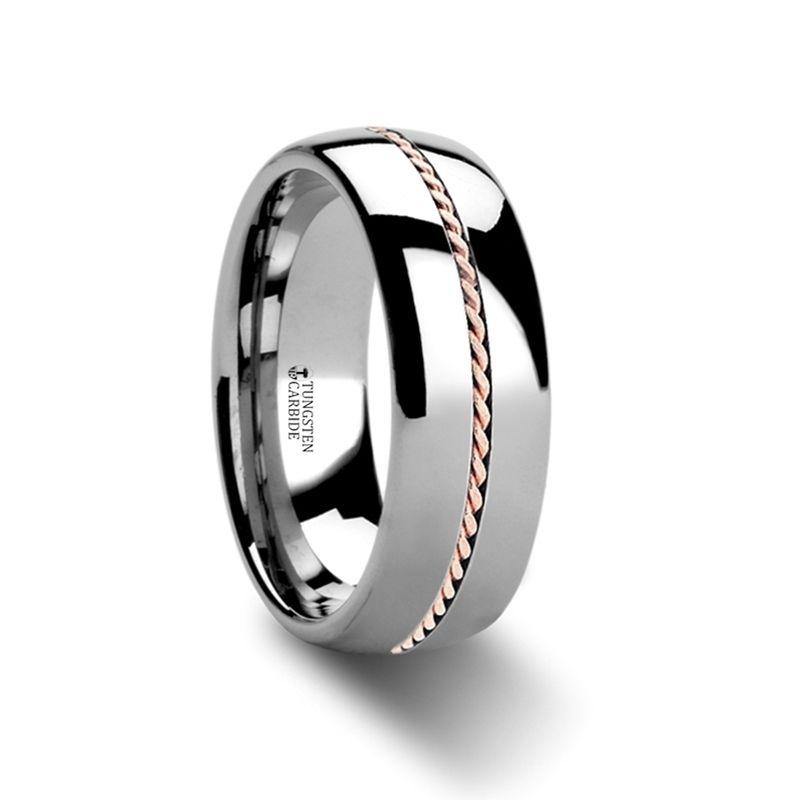 ROSSMOOR - Braided Rose Gold Inlay Domed Tungsten Ring - 6mm & 8mm - The Rutile Ltd