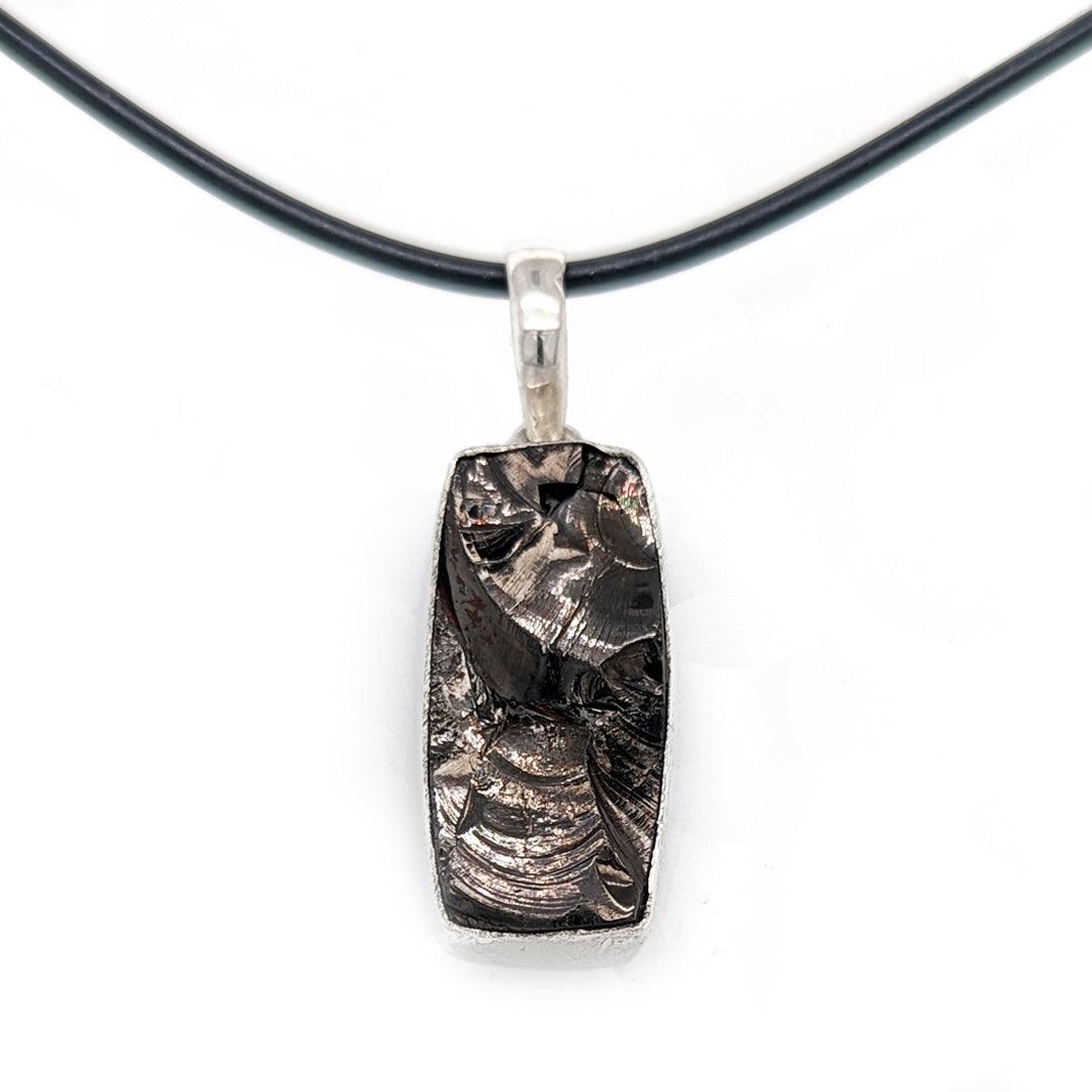 Shungite Sterling Silver Pendant on Neoprene Cord - The Rutile Ltd
