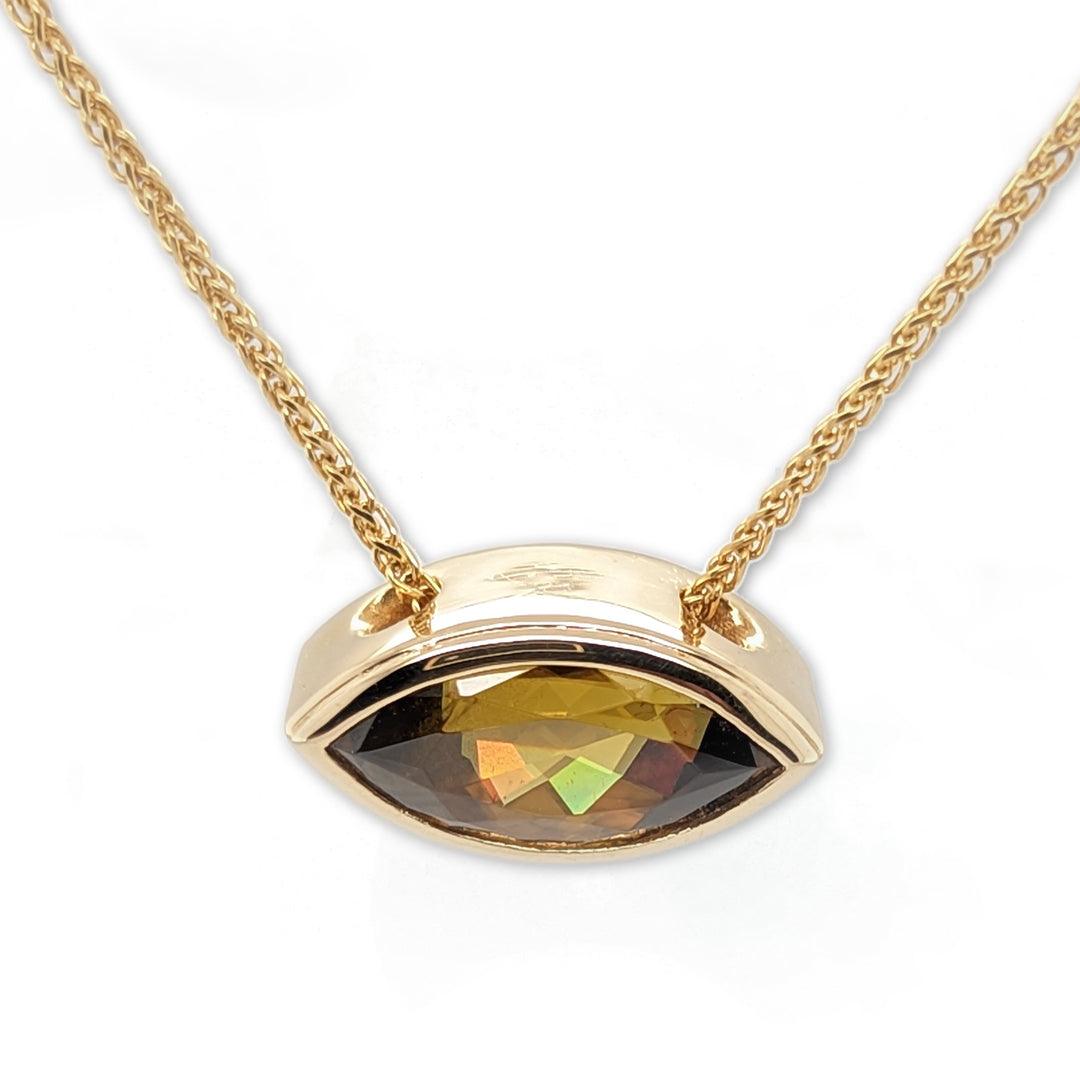 Sphene and Lazulite Pendant in 14k Yellow Gold - The Rutile Ltd
