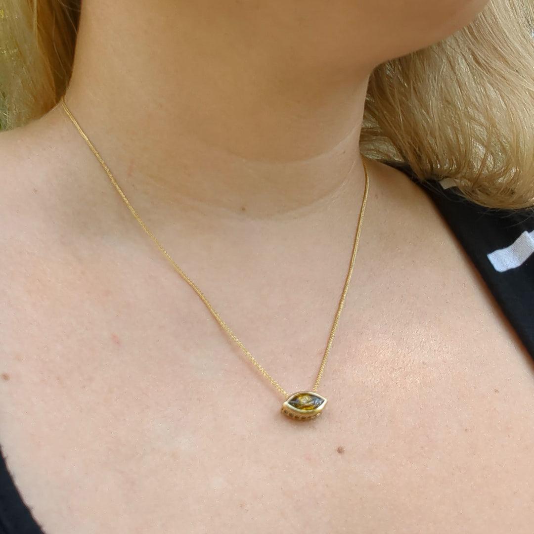 Sphene and Lazulite Pendant in 14k Yellow Gold - The Rutile Ltd
