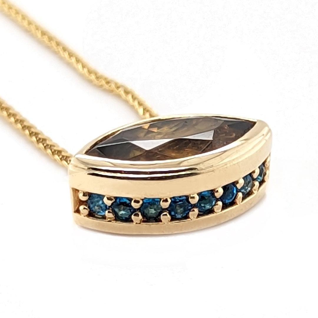 Sphene and Lazulite Pendant in 14k Yellow Gold - The Rutile Ltd