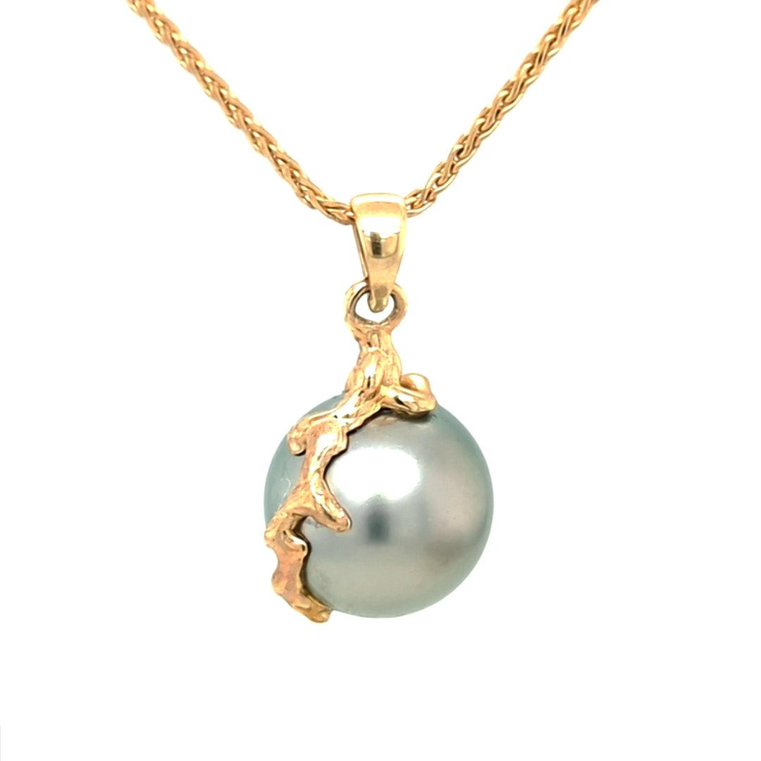 Steel Tahitian Pearl Coral Inspired 14kt Yellow Gold Pendant - The Rutile Ltd